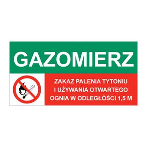 GAZOMIERZ - ZAKAZ PALENIA TYTONIU..., ZNAK ŁĄCZONY, płyta PVC 1 mm, 150x75 mm