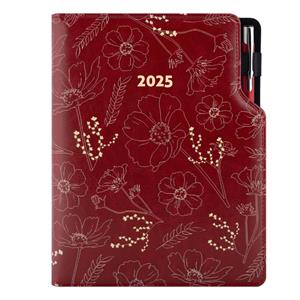 Kalendarz książkowy DESIGN dzienny A5 2025 polski - bordo - kwiaty