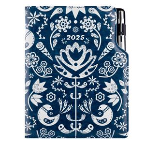 Kalendarz książkowy DESIGN tygodniowy A5 2025 czeski - granatowy - Folk