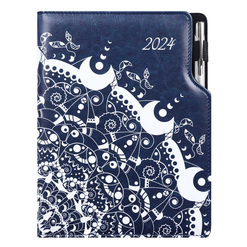 Kalendarz Książkowy Design Tygodniowy B6 2024 Niebieski Ornament
