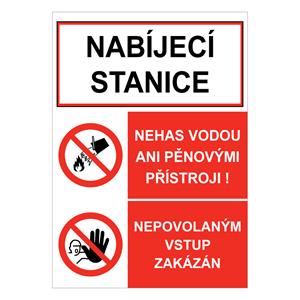 NABÍJECÍ STANICE - NEHAS VODOU - NEPOVOLANÝM VSTUP ZAKÁZÁN, Samolepka A5