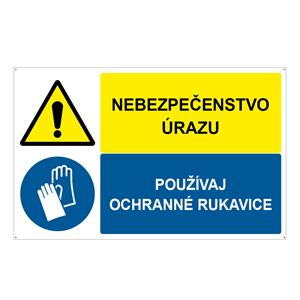 Nebezpečenstvo úrazu-Používaj ochranné rukavice, kombinácia, plast 2mm s dierkami-95x60mm