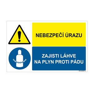 NEBEZPEČÍ ÚRAZU - ZAJISTI LÁHVE NA PLYN PROTI PÁDU, KOMBINACE, plast 1 mm, 95x60 mm