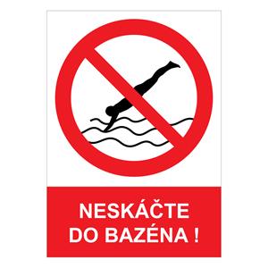 Neskáčte do bazéna! - bezpečnostná tabuľka , samolepka A4