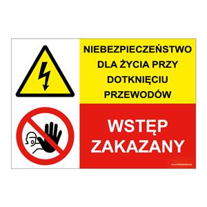 NIEBEZPIECZEŃSTWO DLA ŻYCIA PRZY... - WSTĘP ZAKAZNY!, ZNAK ŁĄCZONY, płyta PVC 1 mm, 297x210 mm