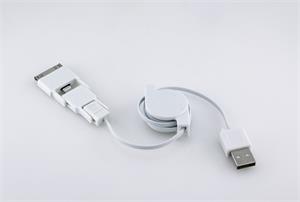 Plastikowy samozwijający się kabel do transmisji danych USB z adapterami Oktet - biały