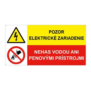 Pozor el. zariadenie-Nehas vodou, kombinácia, plast 2mm s dierkami-150x75mm