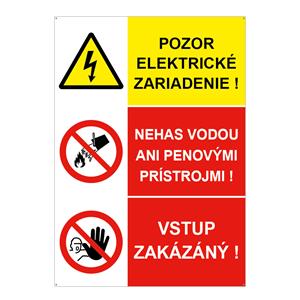 Pozor el. zariadenie-Nehas vodou-Vstup zakázaný, kombinácia, plast 2mm s dierkami-148x210mm