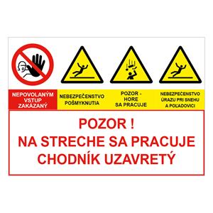 Pozor na streche sa pracuje chodník uzavretý, kombinácia, samolepka 210x148mm