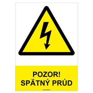 Pozor! Spätný prúd - bezpečnostná tabuľka, plast 0,5 mm - A4