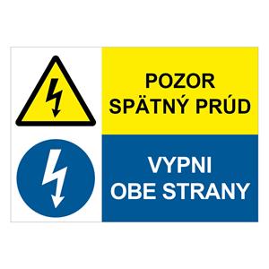 Pozor spätný prúd-Vypni obe strany, kombinácia,plast 2mm,210x148mm