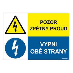 POZOR ZPĚTNÝ PROUD - VYPNI OBĚ STRANY, KOMBINACE, plast 1 mm, A4