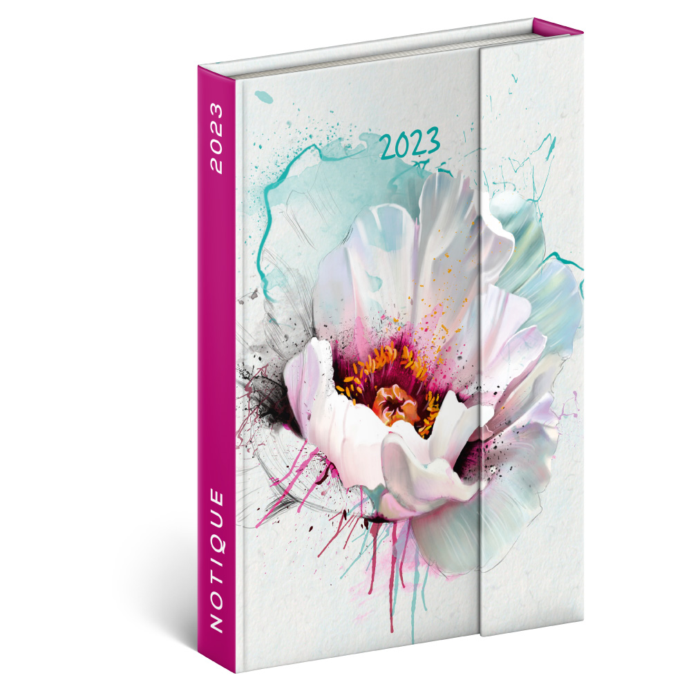 Tygodniowy Kalendarz Książkowy 2023 B6 Magnetyczny Biały Kwiat