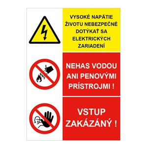 Vysoké napätie životu nebezpečné-Nehas vodou-Vstup zakázaný, kombinácia,plast 1mm,148x210mm