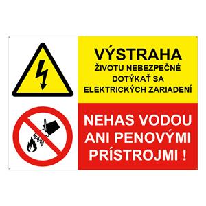 Výstraha-životu nebezpečné -Nehas vodou, kombinácia, plast 2mm s dierkami-210x148mm